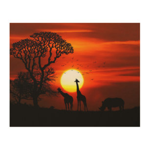 Impression Sur Bois Silhouettes africaines d'animal de coucher du