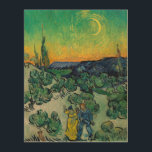 Impression Sur Bois Vincent van Gogh - Paysage Lune avec couple<br><div class="desc">Paysage de la Lune / Couple Walking parmi les oliviers dans un paysage montagneux avec Crescent Moon - Vincent van Gogh,  Huile sur toile,  1890</div>