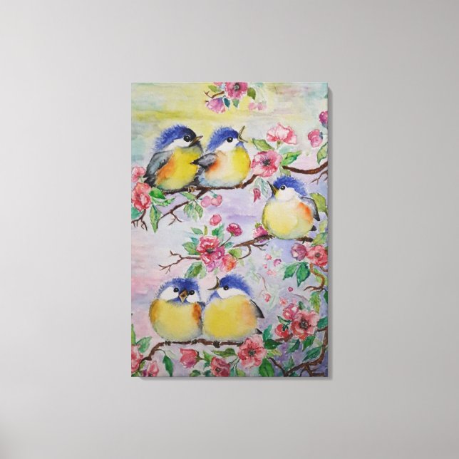 Impression sur toile à l'aquarelle Beaux moineaux (Recto)