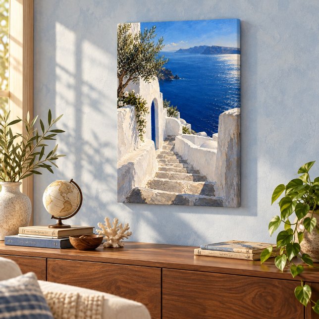 Impression sur toile Après-midi Escalier Bleu (12 x 18 inch unframed canvas print, 0.75 inch depth. Flat printed art. Scene props not included.)