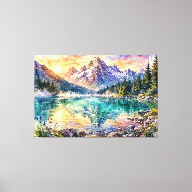 Impression sur toile aquarelle d'un lac alpin éthé (Recto)