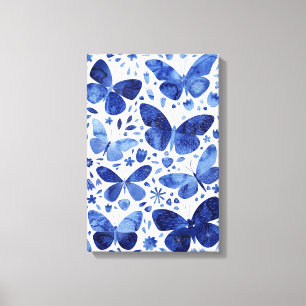 Impression sur toile Aquarelle Papillons Bleu Indi