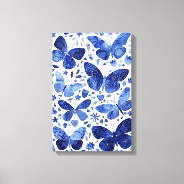 Impression sur toile Aquarelle Papillons Bleu Indi (Recto)