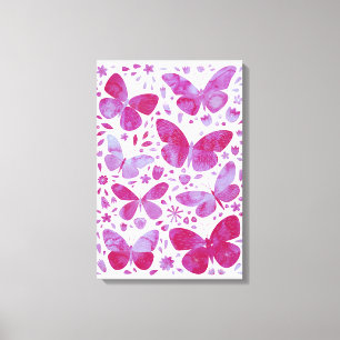 Impression sur toile aquarelle papillons rose mage