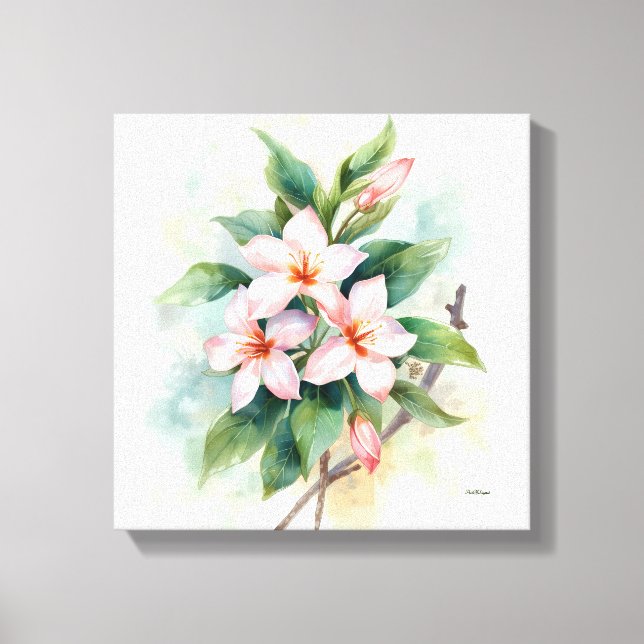  Impression sur toile botanique florale rose aquar (Recto)
