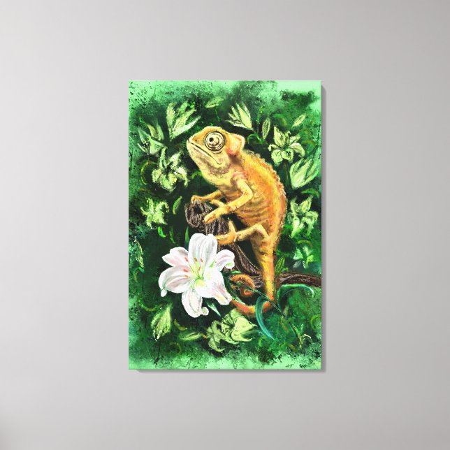 Impression sur toile Caméléon dans les feuilles (Recto)