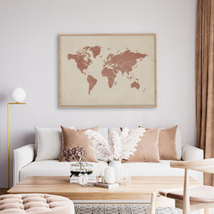 Impression sur toile Carte du monde Terracotta & b