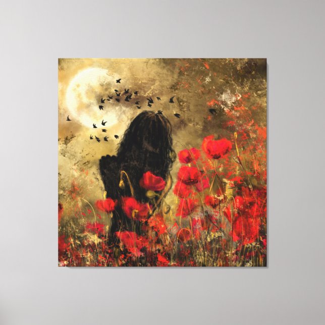 Impression sur toile Champ de coquelicots la nuit (Recto)