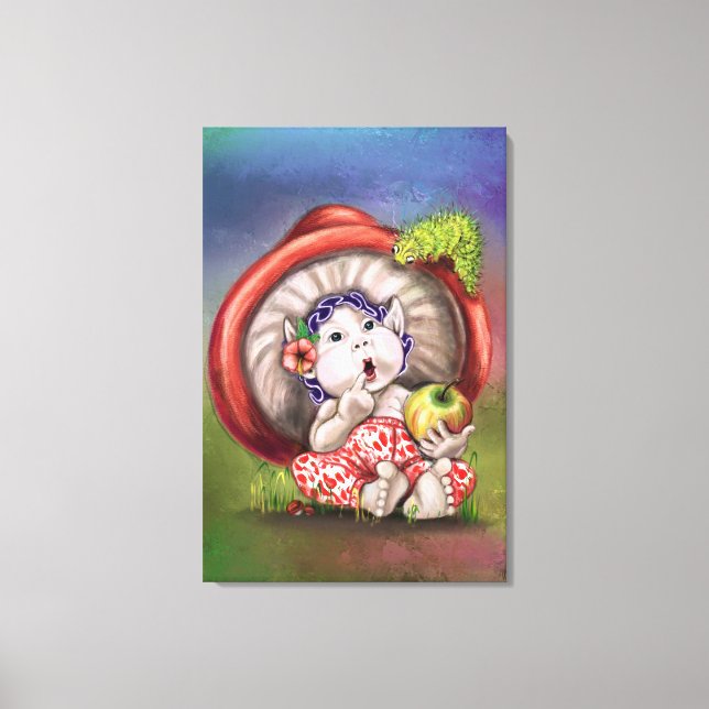 Impression sur toile Champignon bébé et Chenille (Recto)