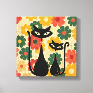 Impression sur toile Chats noirs rétro Moderne du 