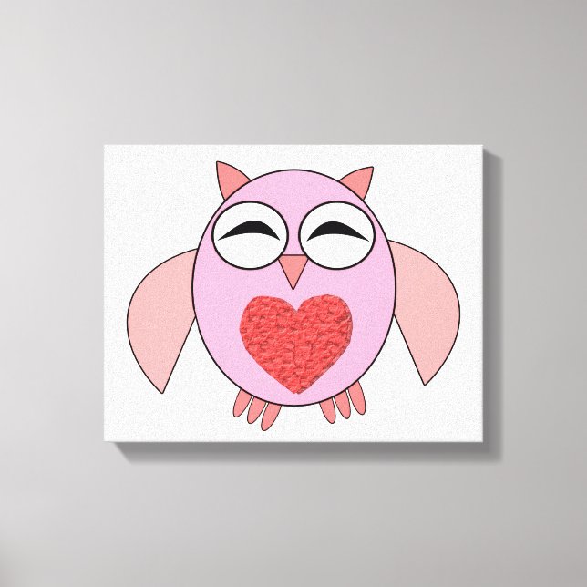 Impression sur toile Chouette à coeur rose (Recto)