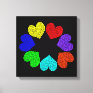 Impression sur toile Cœurs d'amour arc-en-ciel flo