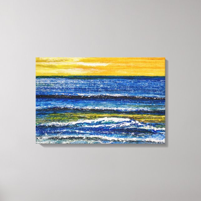 Impression sur toile - Coucher de soleil et vagues (Recto)