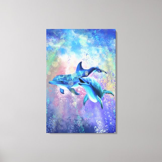 Impression sur toile Couple de dauphins heureux -  (Recto)