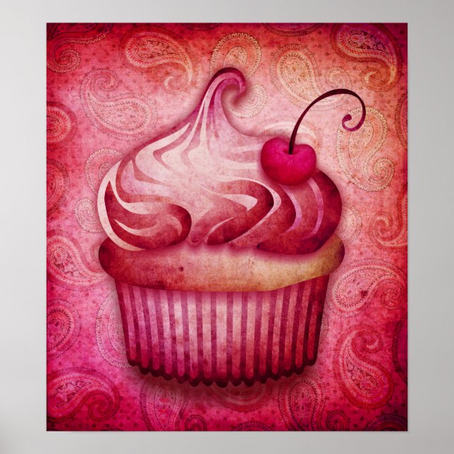 impression sur toile cupcake à motifs paisley rose (Devant)