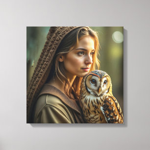 Impression sur toile (Dame et hibou)