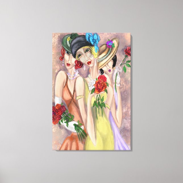 Impression sur toile Dames modernes avec roses (Recto)