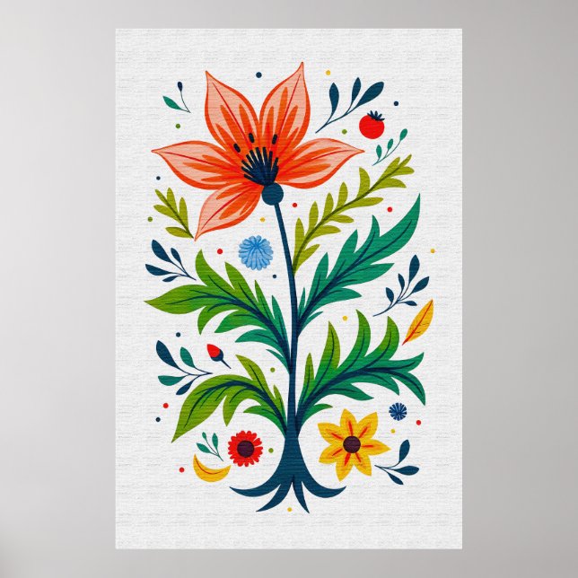 Impression sur toile d'arbre floral d'art populair (Devant)