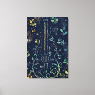 Impression sur toile d'art de guitare et de fleurs