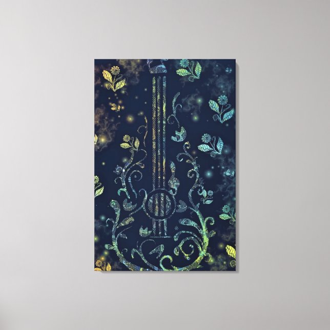 Impression sur toile d'art de guitare et de fleurs (Recto)