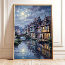 Impression sur toile d'art mural de village au cla