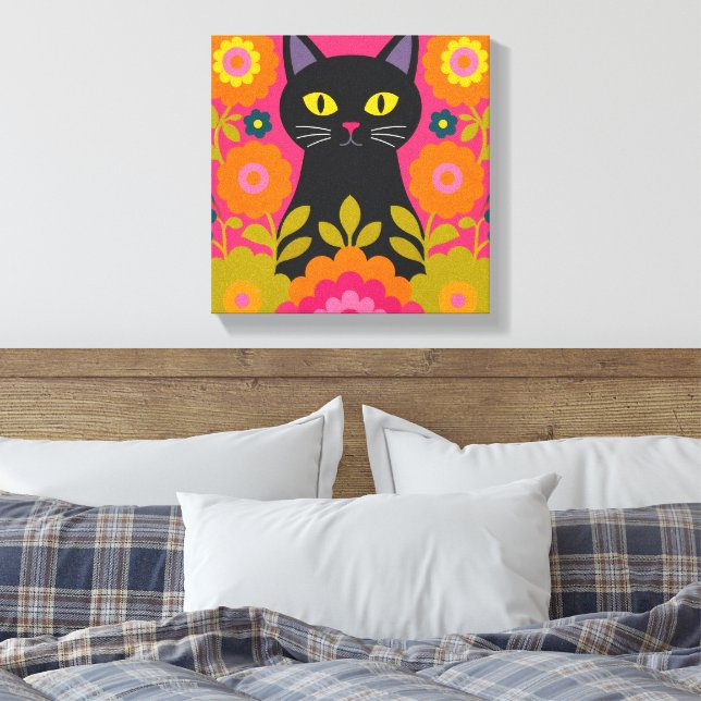 Impression sur toile d'art populaire Chat Noir Col (Insitu(Chambre))