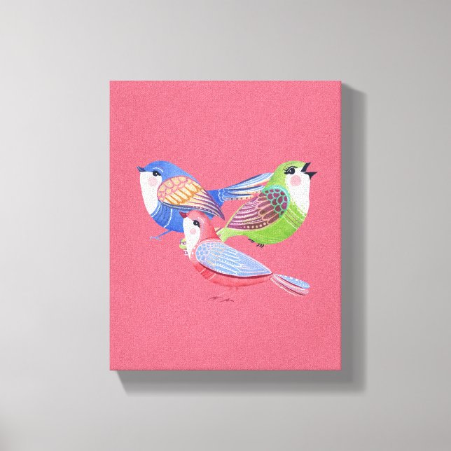 Impression sur toile d'art populaire d'oiseaux rou (Recto)