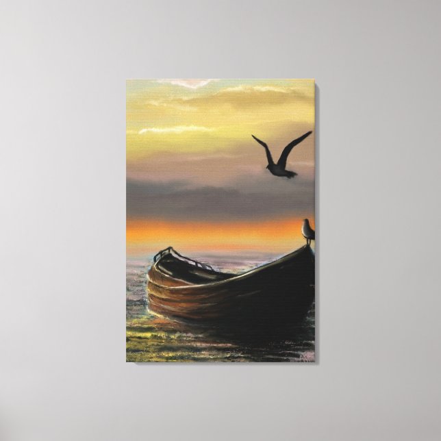 Impression sur toile de bateau au coucher du solei (Recto)