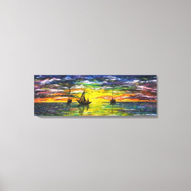 Impression sur toile de bateaux au coucher du sole (Recto)