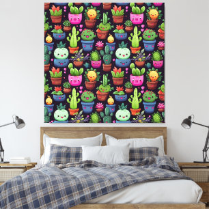 Impression sur toile de cactus Kawaii