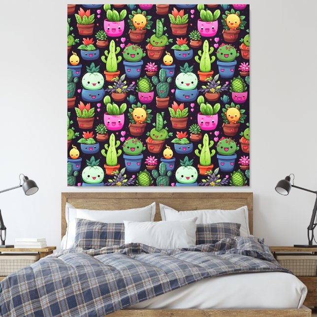 Impression sur toile de cactus Kawaii (Insitu(Chambre))