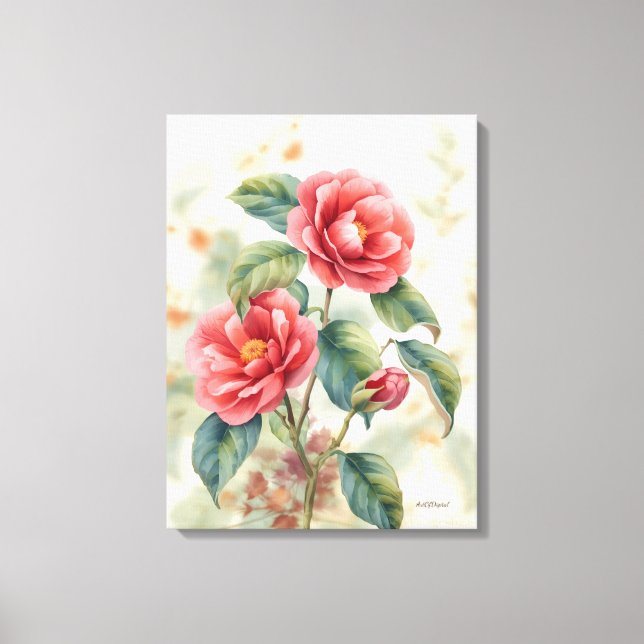  Impression sur toile de camélia rose à l'aquarell (Recto)