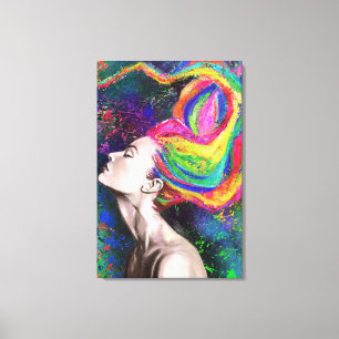 Impression sur toile de femme aux cheveux colorés