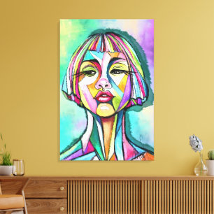 Impression sur toile de femme dans le style cubist