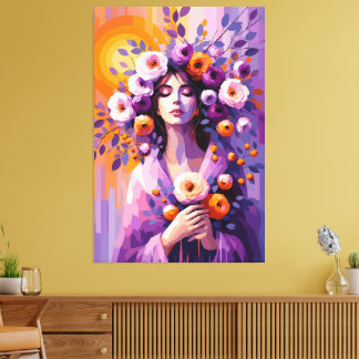 Impression sur toile de femme florale boho