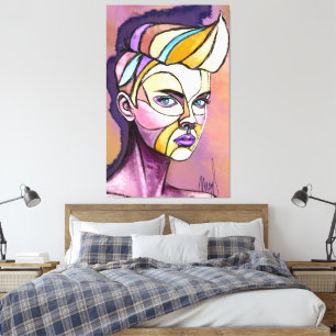 Impression sur toile de femme punk colorée