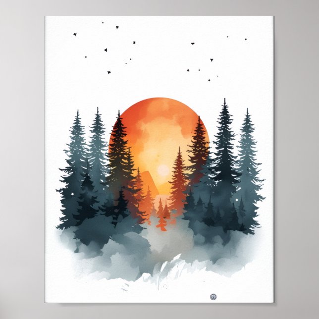 Impression sur toile de la forêt de pins enneigée  (Devant)