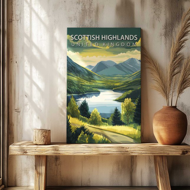 Impression sur toile de l'affiche de voyage des Hi (Scottish Highlands Travel Poster Canvas Print Art by TinkPrints.)