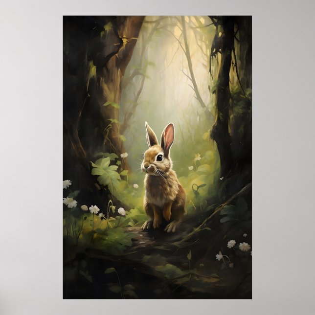 Impression sur toile de lapin dans une forêt verte (Devant)