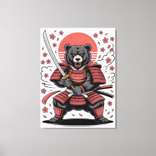 Impression sur toile de l'ours samouraï étirée