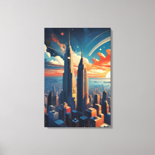 Impression sur toile de paysage urbain futuriste a