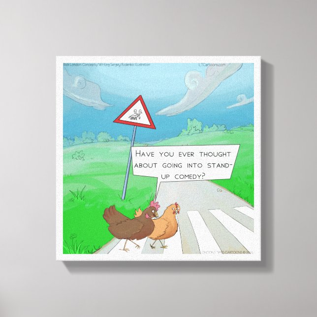 Impression sur toile de poulets drôles traversant  (Recto)