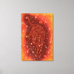 Impression sur toile de tigre courant sur la galax