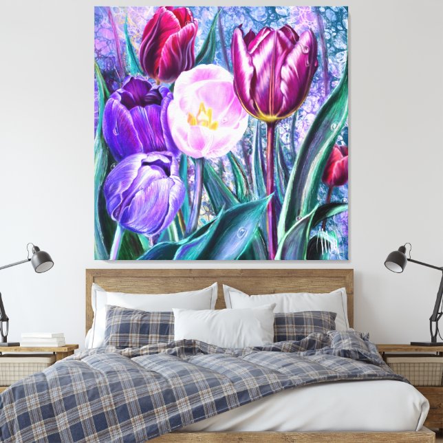 Impression sur toile de tulipes colorées (Insitu(Chambre))