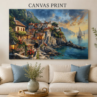 Impression sur toile de village côtier méditerrané