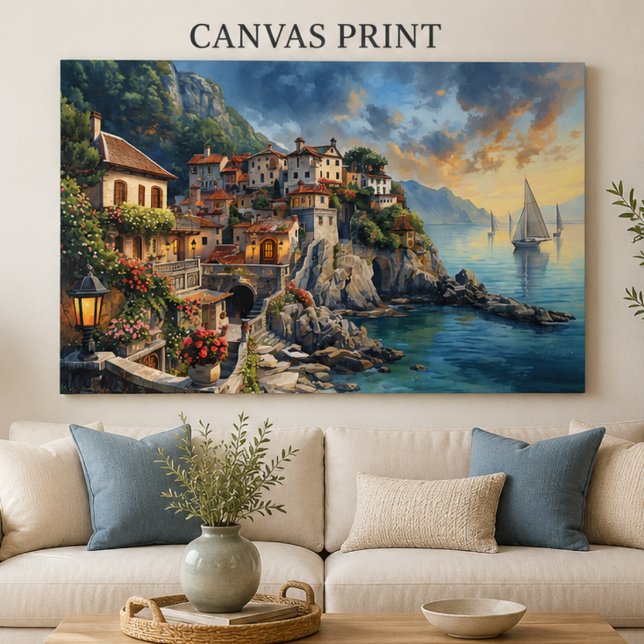Impression sur toile de village côtier méditerrané (Créateur téléchargé)