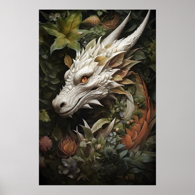 Impression sur toile Dragon Floral, Dark Academia  (Devant)