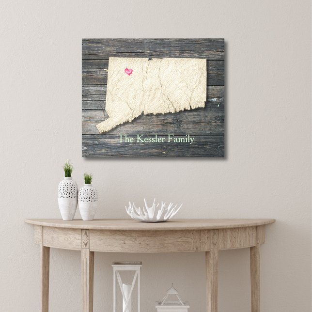 Impression sur toile du contour du Connecticut (Personalized Connecticut Wall Art makes a beautiful piece in the foyer!)