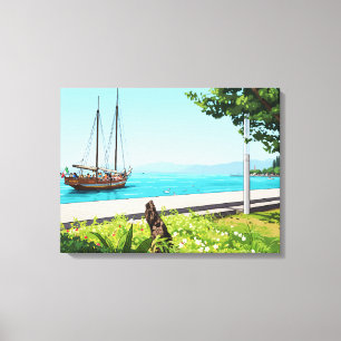 Impression sur toile d'un bateau sur le lac