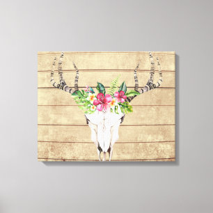 Impression sur toile en bois de crâne tropical boh